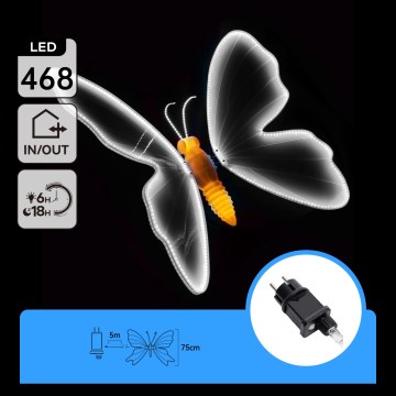 Aigostar - LED външна декорация 468xLED/18W/230V 75 cm IP44 пеперуда/студено бяла