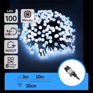 Aigostar - LED външна декоративна гирлянда 100xLED/8 функции 10 m IP44 студено бяла