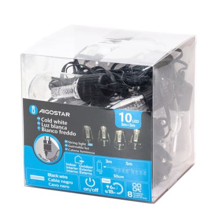 Aigostar - LED външна декоративна гирлянда 10xLED/8m IP44 студено бяло