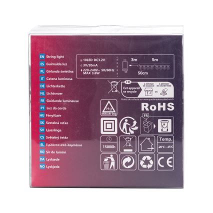 Aigostar - LED външна декоративна гирлянда 10xLED/8m IP44 студено бяло