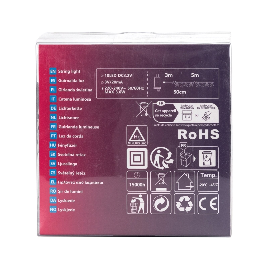 Aigostar - LED външна декоративна гирлянда 10xLED/8m IP44 студено бяло