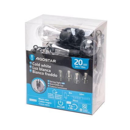 Aigostar - LED външна декоративна гирлянда 20xLED/13m IP44 студено бяло