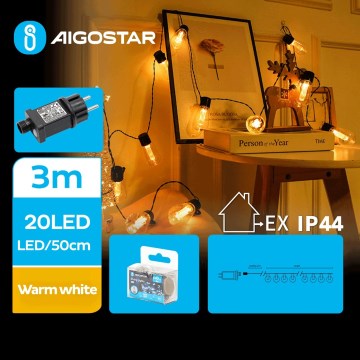 Aigostar - LED външна декоративна гирлянда 20xLED/3m IP44 топла бяла