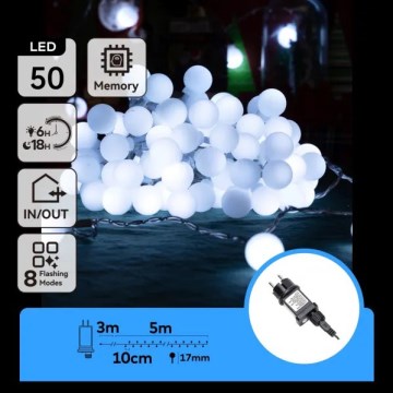 Aigostar - LED външна декоративна гирлянда 50xLED/8 функции 5 м IP44 студено бяла