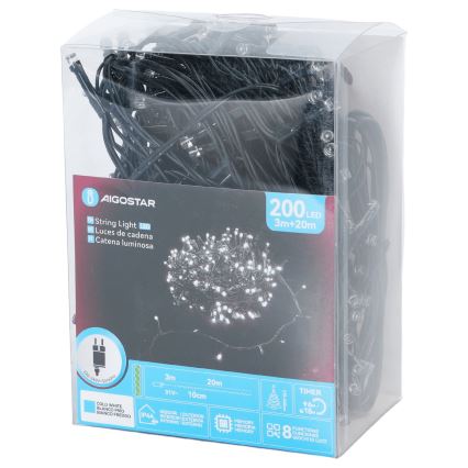 Aigostar - Външен LED гирлянд 200xLED/8 режима 20m IP44 студено бяло