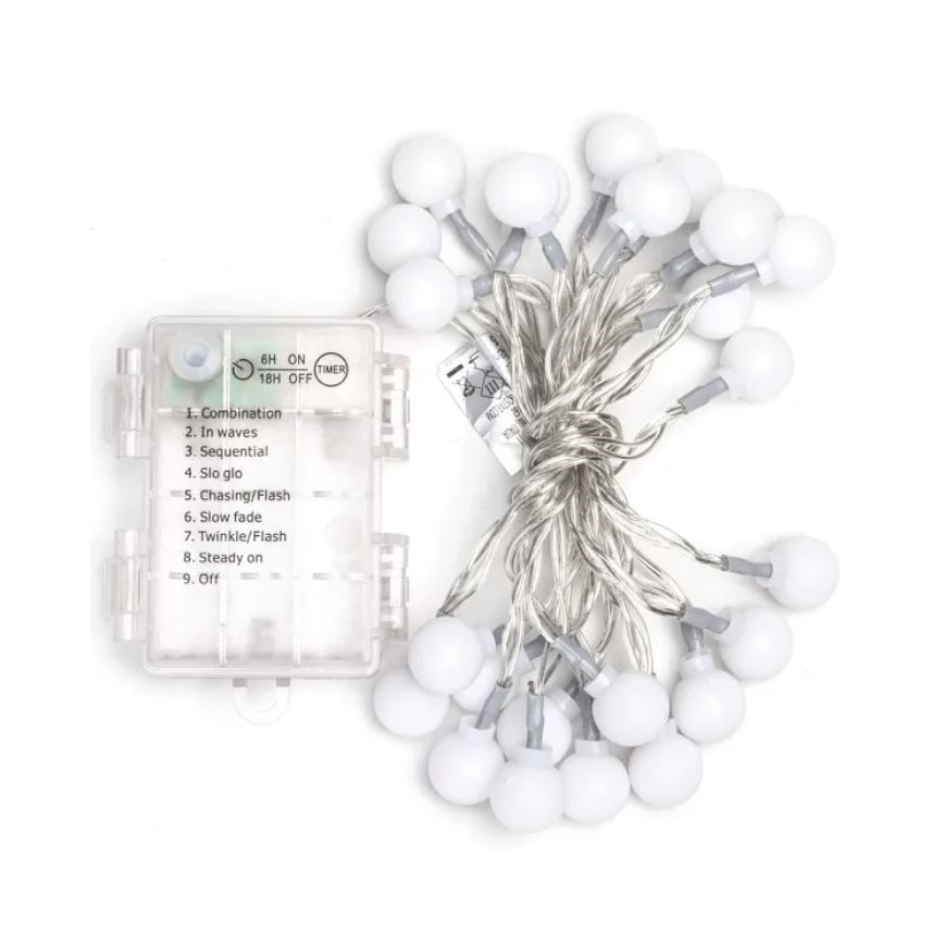 Aigostar - LED външна коледна гирлянда 25xLED/3xAA/8 функции 2,8 m IP44 студено бяла