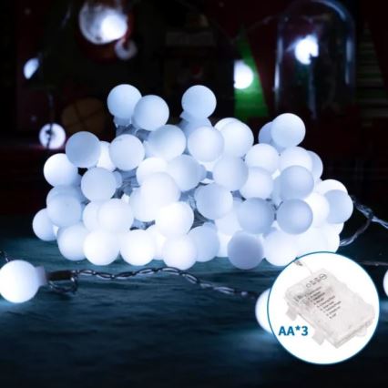 Aigostar - LED външна гирлянда 50xLED/3xAA/8 функции, 5,3 m, IP44, студено бяла светлина