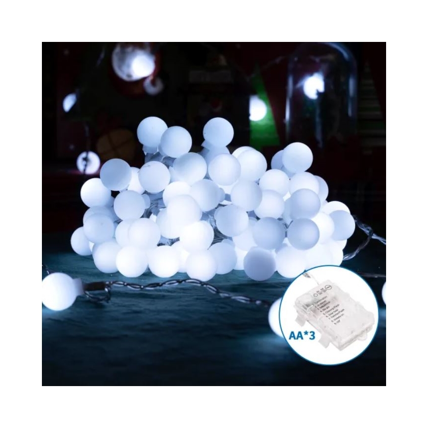 Aigostar - LED външна гирлянда 50xLED/3xAA/8 функции, 5,3 m, IP44, студено бяла светлина