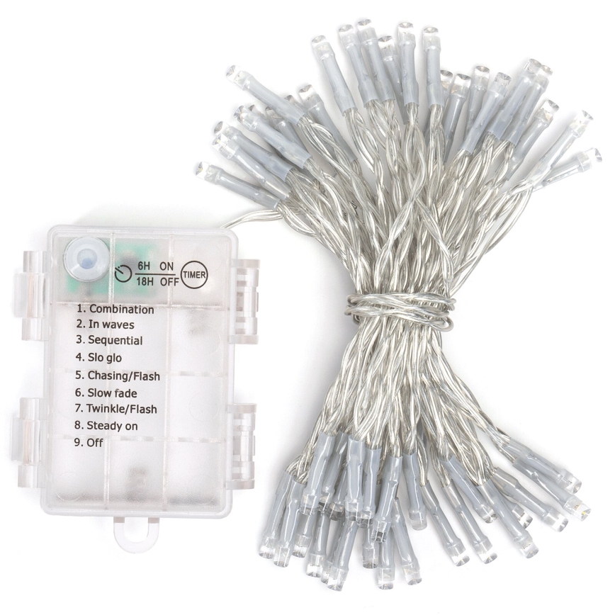 Aigostar - LED Външна гирлянда 50xLED/8 функции 3xAA 5,3m IP44 топла бяла светлина