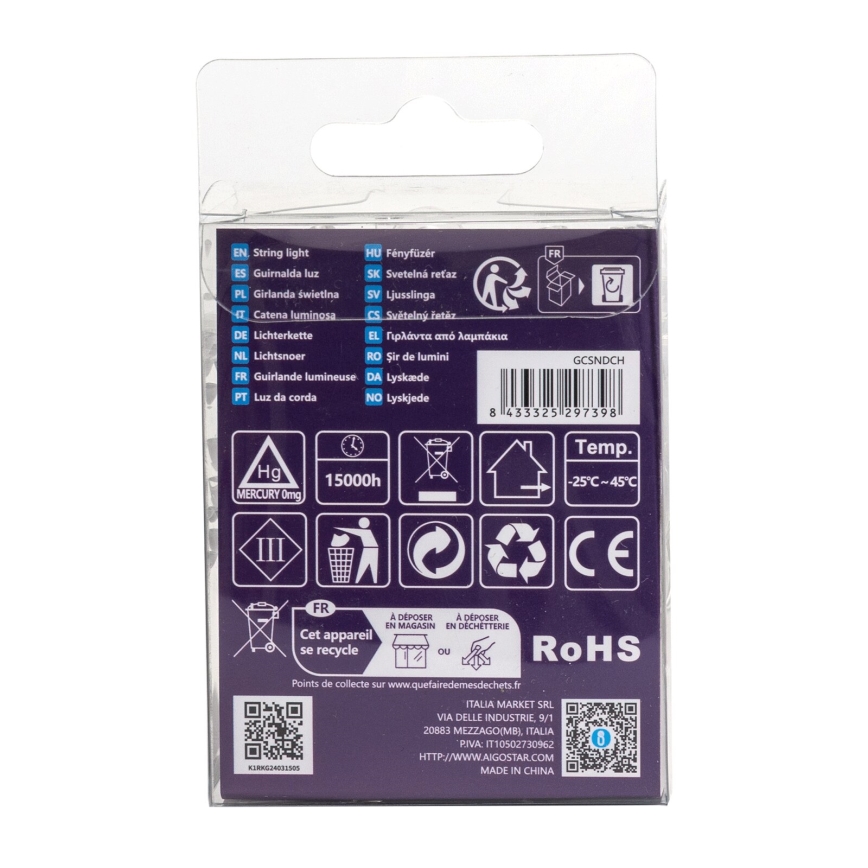 Aigostar - LED Външна гирлянда 50xLED/8 функции 3xAA 5,3m IP44 топла бяла светлина