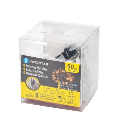 Aigostar - LED външна гирлянда 50xLED/8 функции 8m IP44 топла бяла светлина