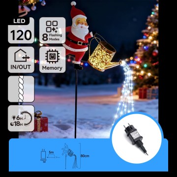 Aigostar - LED Външна коледна декорация 120xLED/8 режима 80 cm IP44 Santa/студено бяло
