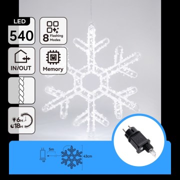 Aigostar - LED Външна коледна декорация 540xLED/6W/230V IP44 студено бяла 43cm снежинка