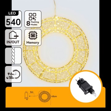 Aigostar - LED Външна коледна декорация 540xLED/6W/230V IP44 топло бяло 45 см кръг