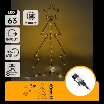 Aigostar - LED Външна коледна декорация 63xLED/3,6W/230V 60 cm IP44 елха топла бяла