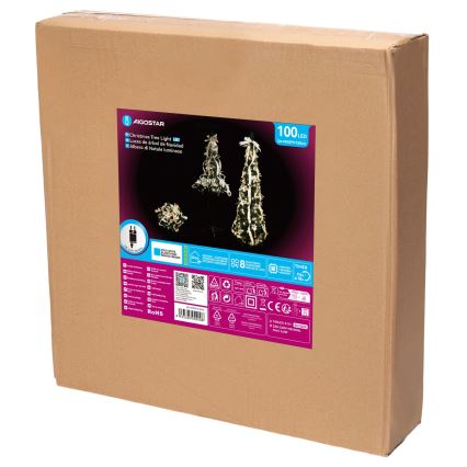 Aigostar - LED външна коледна елха 100xLED 1,5m IP44 бяло/златно студено бяло