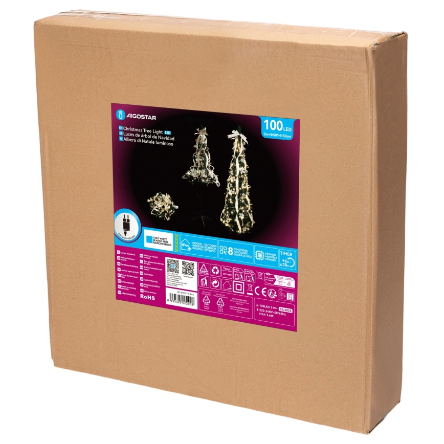 Aigostar - LED външна коледна елха 100xLED 1,5m IP44 бяло/златно студено бяло