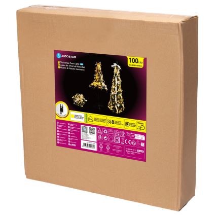 Aigostar - LED външна коледна елха, 100 LED, 1,5 m, IP44, бяла/златиста, топла бяла светлина