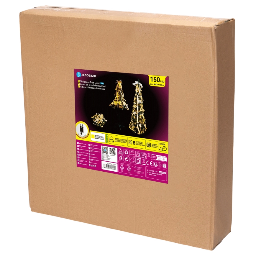 Aigostar - LED външна коледна елха 150xLED 1,8m IP44 бяла/златиста топла бяла