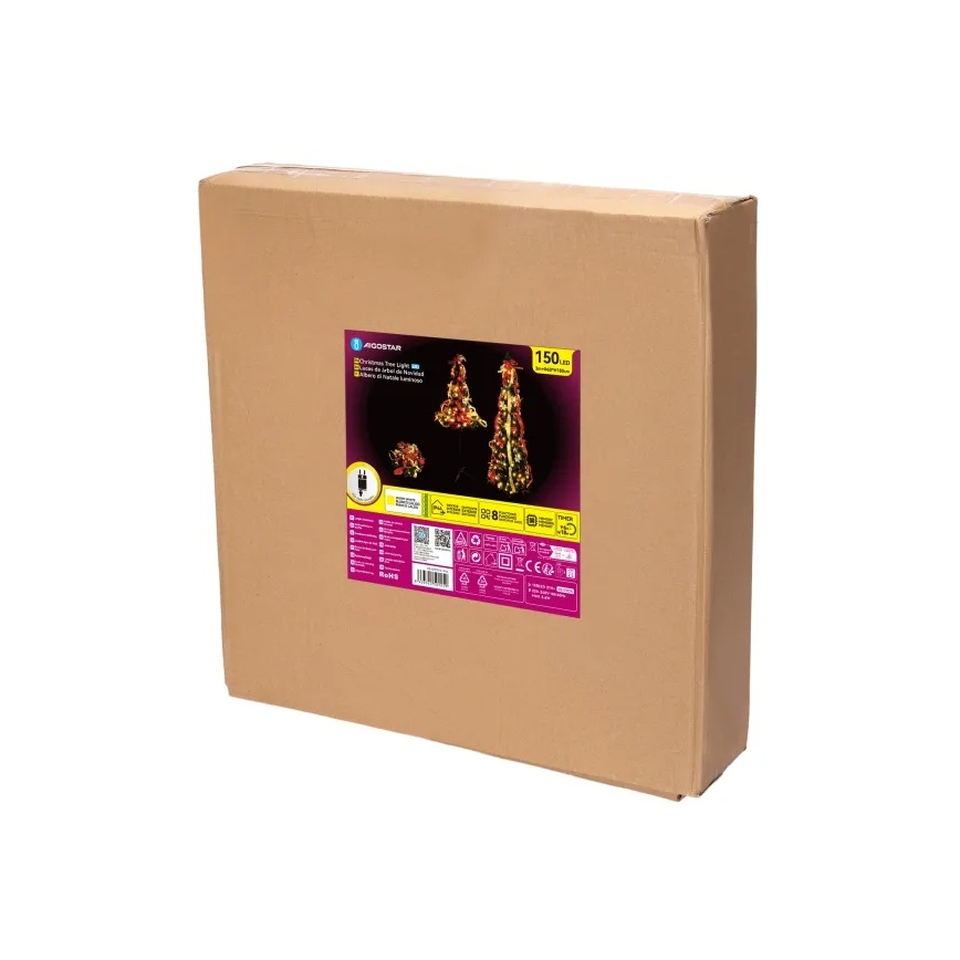 Aigostar - LED външна коледна елха 150xLED 1,8m IP44 червена/златна топла бяла