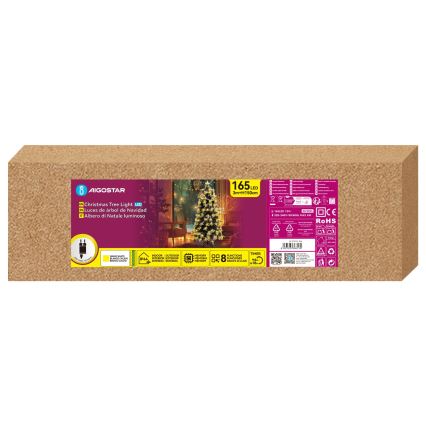 Aigostar - LED външна коледна елха 165xLED/8 режима 1,5 m IP44 топла бяла