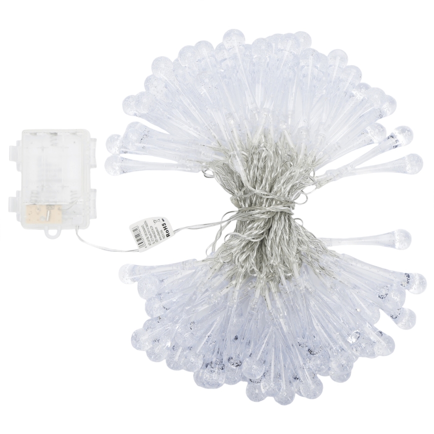 Aigostar - LED външен коледен гирлянд 100xLED/8 функции, 3xAA, 10 м, IP44, топла бяла светлина, капковидни