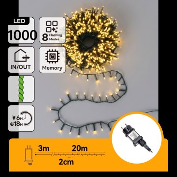 Aigostar - LED външна коледна гирлянда 1000xLED/8 функции 23m IP44 топла бяла светлина