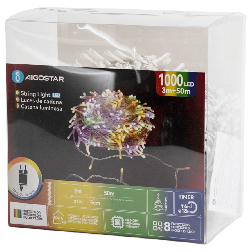Aigostar - LED Външна коледна гирлянда 1000xLED/8 функции 53m IP44 многоцветна