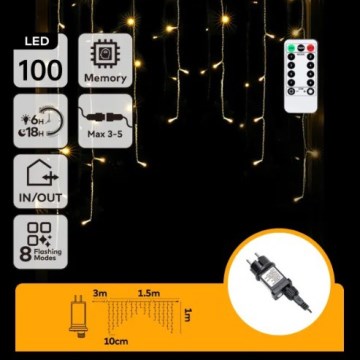 Aigostar - LED външна коледна гирлянда 100xLED/6W/230V/8 функции 1,5x1m IP44 топла бяла светлина + дистанционно управление