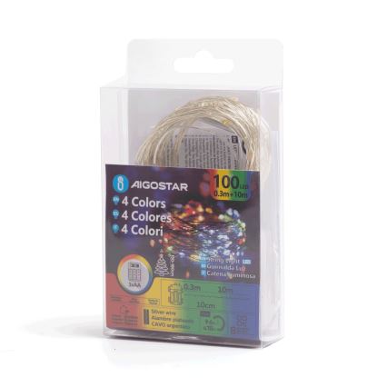 Aigostar - LED външна коледна гирлянда 100xLED/8 функции/3xAA10,3m IP44 многоцветна