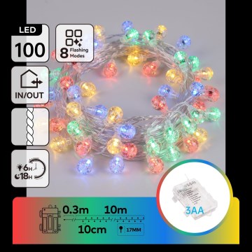 Aigostar - LED външна коледна гирлянда 100xLED/8 функции 3xAA 10,3m IP44 многоцветна
