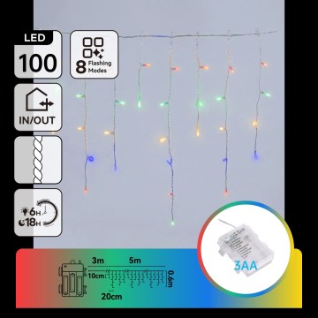 Aigostar - LED външна коледна гирлянда 100xLED/8 функции 3xAA 8x06m IP44 многоцветна