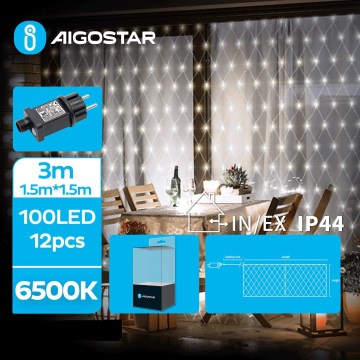Aigostar- LED Външна коледна гирлянда 100xLED/8 функции 4,5x1,5m IP44 студено бяло