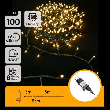 Aigostar - LED външна коледна гирлянда 100xLED/8 функции 8m IP44 топла бяла