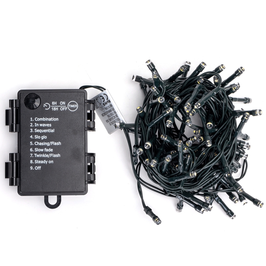 Aigostar - LED външна коледна гирлянда 100xLED/8 функции 3xAA 5,3 m IP44 студено бяло