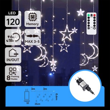 Aigostar - LED външна коледна гирлянда 120xLED/6W/230V/8 режима 3x0,6m IP44 студено бяло + с дистанционно управление