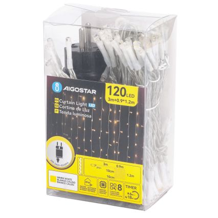 Aigostar - LED външна коледна гирлянда 120xLED/8 функции 3,9x1,2m IP44 топла бяла