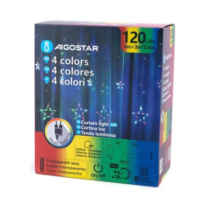 Aigostar - LED външен коледен гирлянд 120xLED/8 функции 6x0,6m IP44 многоцветен + дистанционно управление