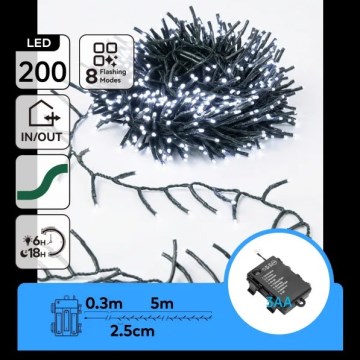 Aigostar - LED външна коледна гирлянда 200xLED/8 функции 3xAA 5,3 m IP44 студено бяло