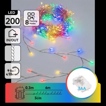 Aigostar - LED външна коледна гирлянда 200xLED/8 функции 3xAA 6,3m IP44 многоцветна