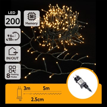 Aigostar - LED външна коледна гирлянда 200xLED/8 режима 8m IP44 топла бяла светлина