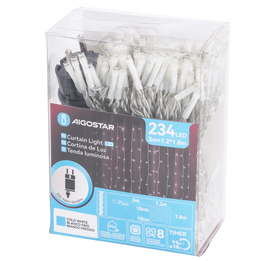 Aigostar - LED външна гирлянда 234xLED/8 режима 1,2x1,8 m IP44 студено бяло