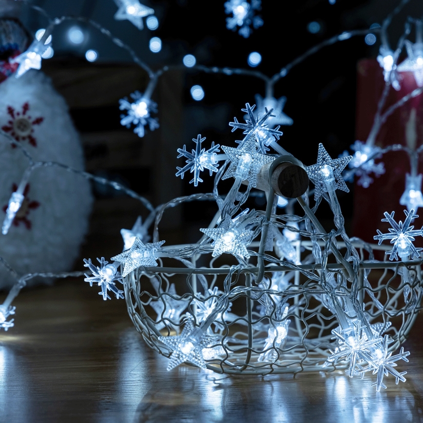 Aigostar - LED външна коледна гирлянда 25xLED/8 функции 3xAA 2,5 m IP44 студено бяла