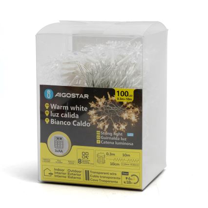 Aigostar - LED външен коледен гирлянд 25xLED/8 функции 3xAA 2,5m IP44 топла бяла звезди