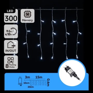 Aigostar - LED външна коледна гирлянда 300xLED/8 функции 15x0,4 m IP44 студено бяла