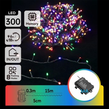 Aigostar - LED външна коледна гирлянда 300xLED/8 функции 3xAA 15,3m IP44 многоцветна