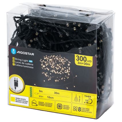 Aigostar - LED външна коледна гирлянда 300xLED/8 режима 30 m IP44 топла бяла