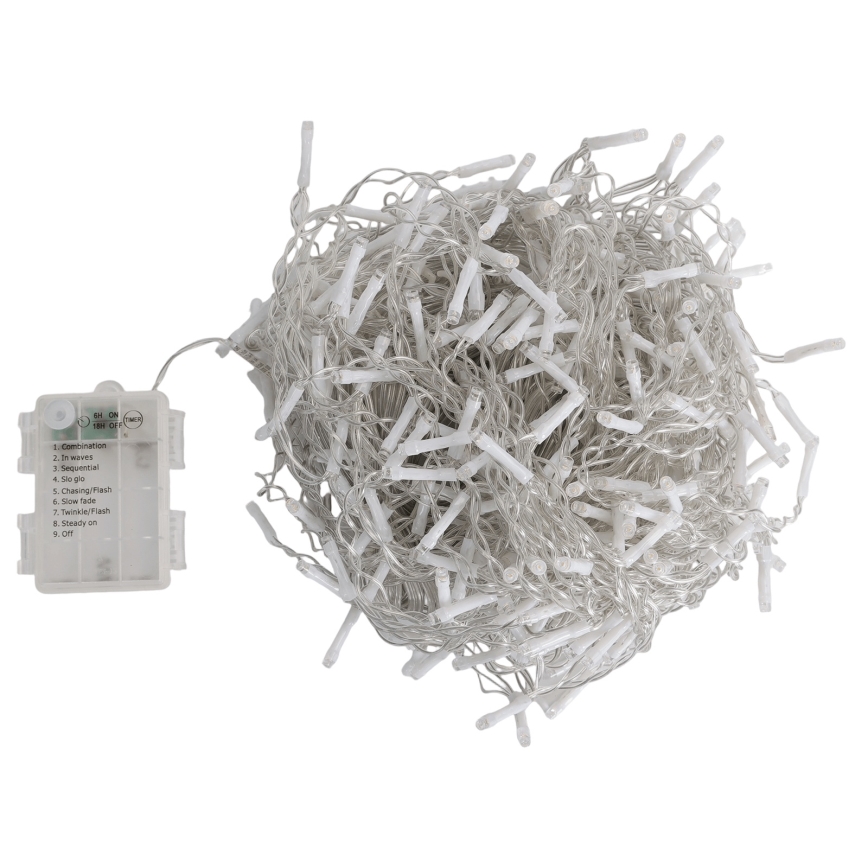 Aigostar - LED външна коледна гирлянда 300 LED/8 режима 3xAA 18x0,6 m IP44 топла бяла