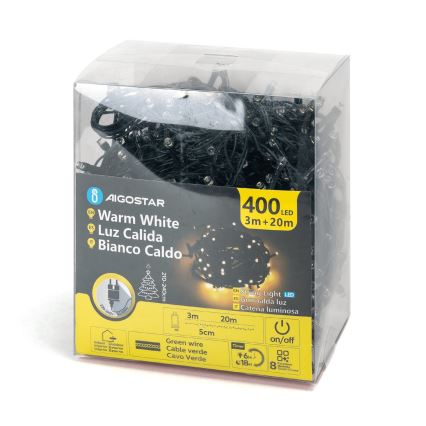 Aigostar - LED външна коледна гирлянда, 400 LED, 8 режима, 23 m, IP44, топла бяла светлина