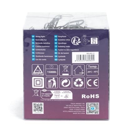 Aigostar - LED външна коледна гирлянда, 400 LED, 8 режима, 23 m, IP44, топла бяла светлина